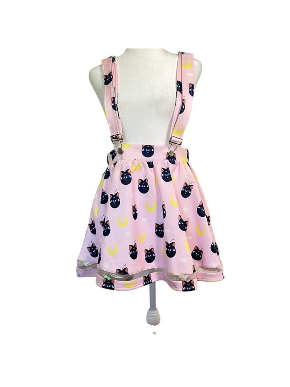 NWT Hot Topic Sailor Moon Anime Suspender Skirt Luna Cat AOP Magical Girl Sz SM
